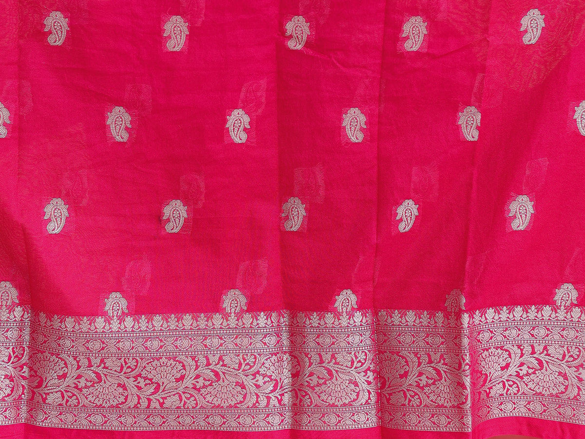 Banarasi Semi Silk Saree with Zari Weaving & Border- Magenta