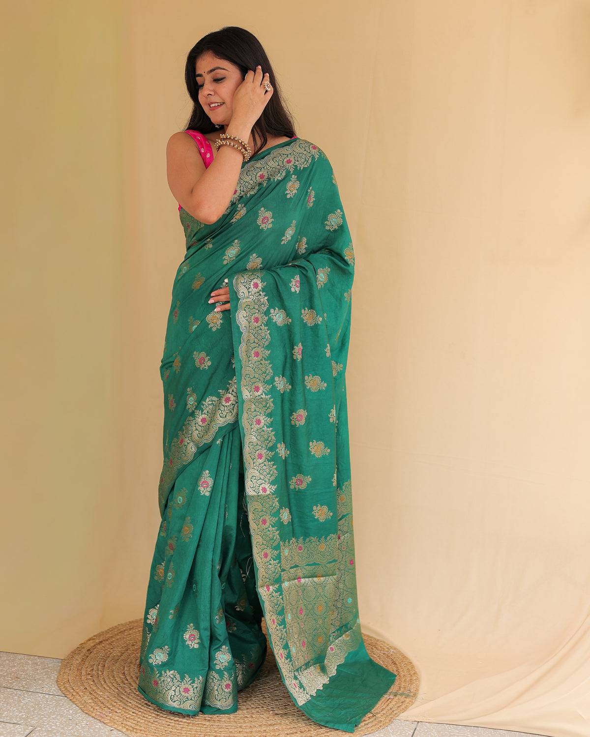 Banarasi Semi Silk Saree with Zari Weaving & Border- Green