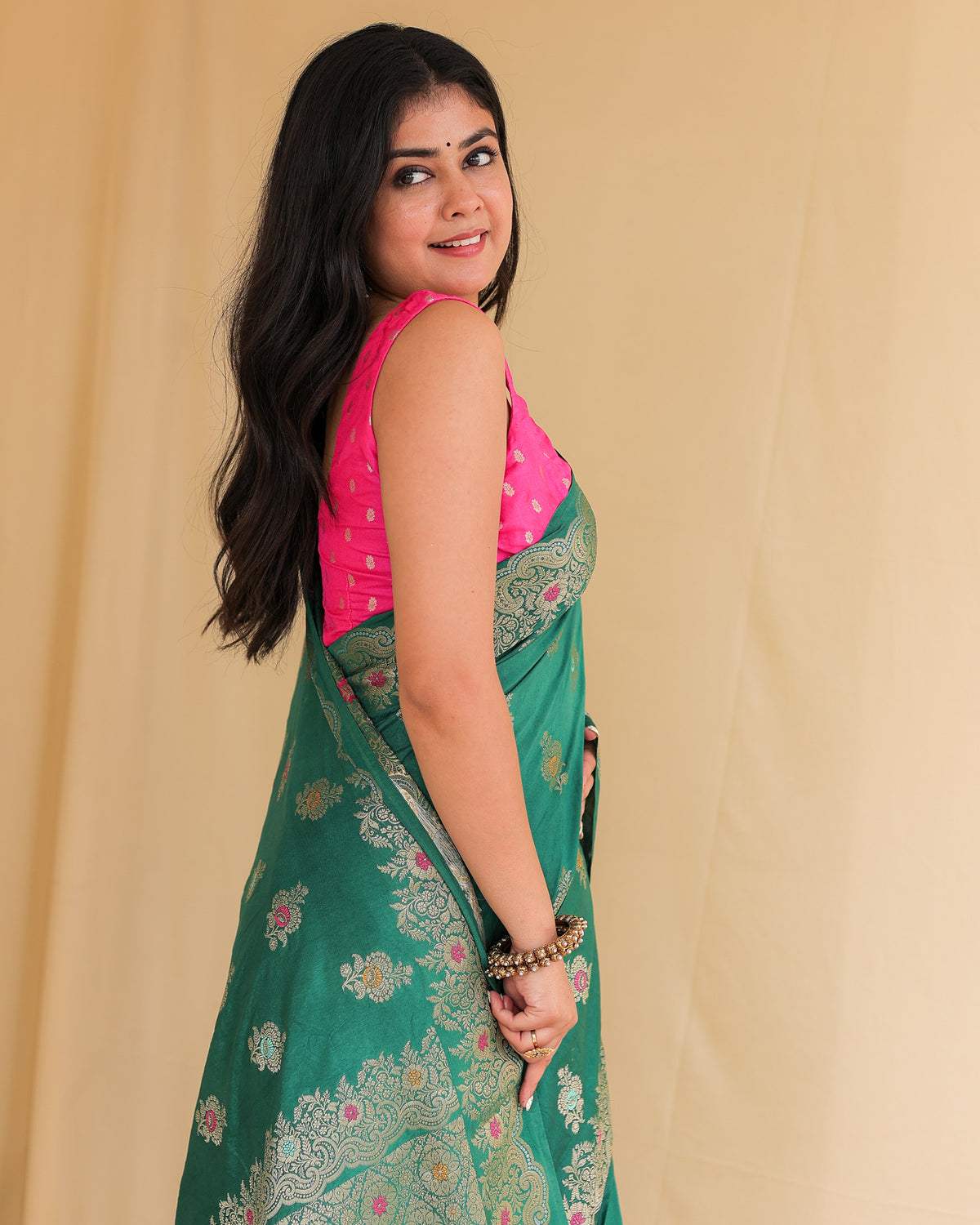 Banarasi Semi Silk Saree with Zari Weaving & Border- Green