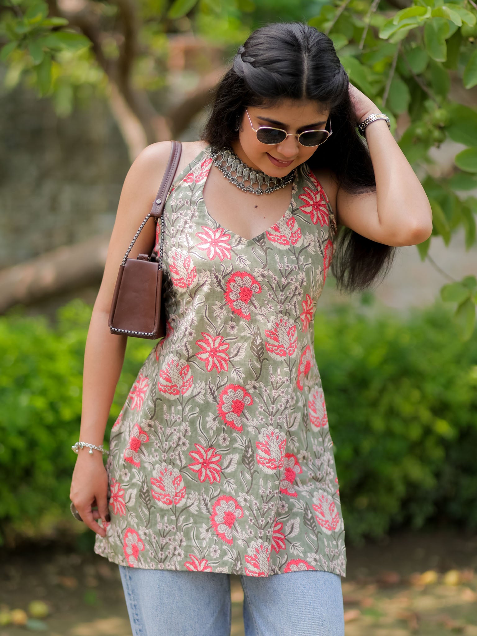 Readymade Halterneck Corset Kurti-Grey