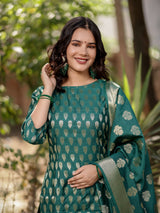 Readymade Banarasi Handloom Pure Muga Silk Salwar Kameez-Green