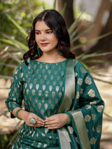 Readymade Banarasi Handloom Pure Muga Silk Salwar Kameez-Green