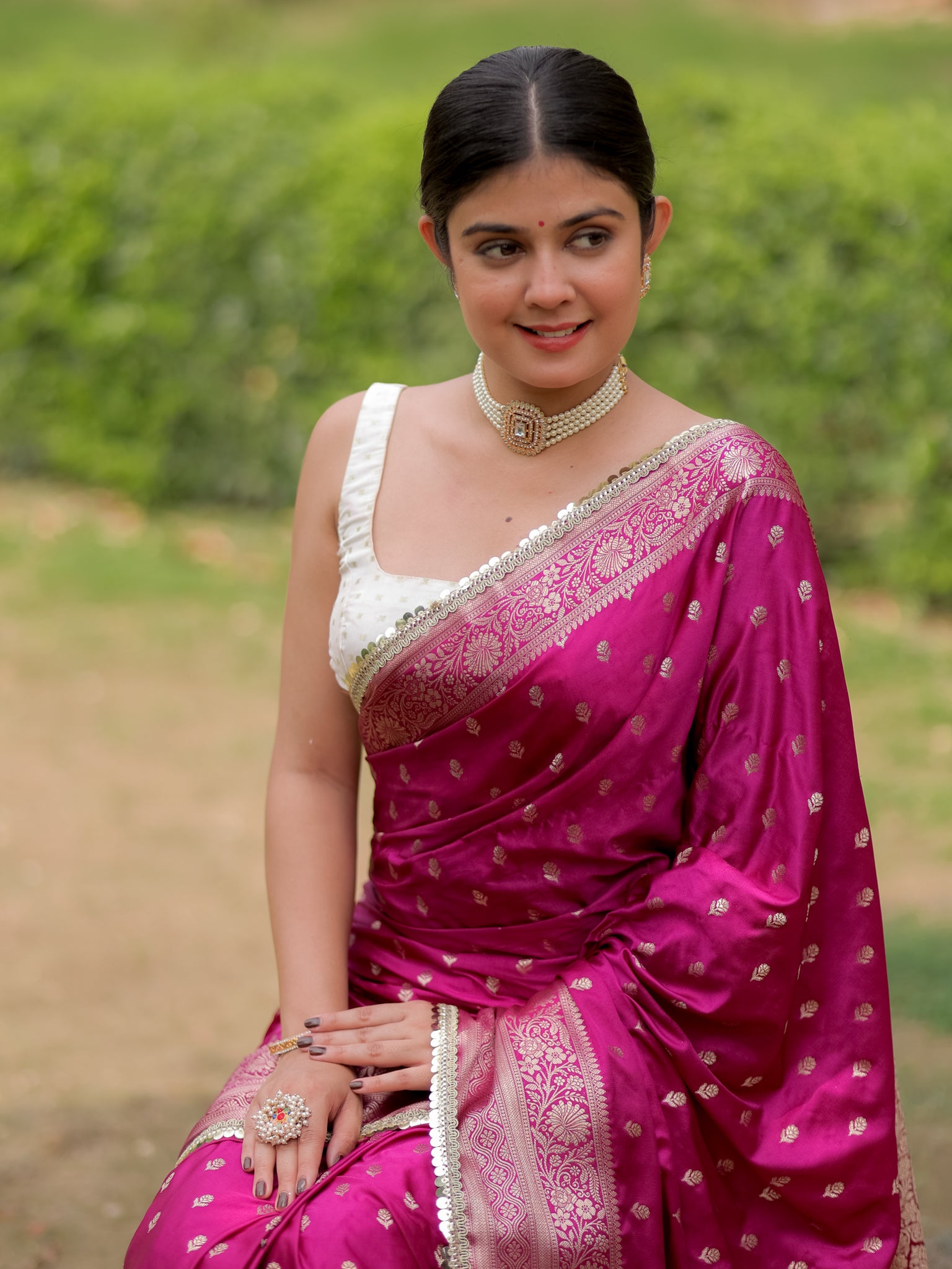 Banarasi Silk Saree With Buti Weaving & Lace Border- Purple