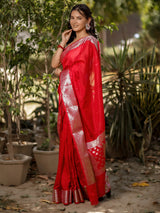 Banarasi Semi Silk Saree With Zari Border - Red