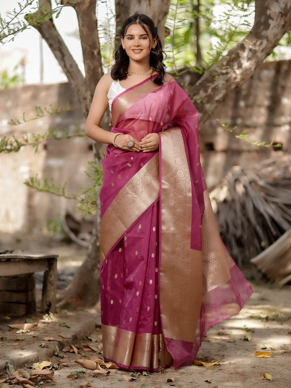 Banarasi Cotton Silk Saree With Zari Weaving- Purple