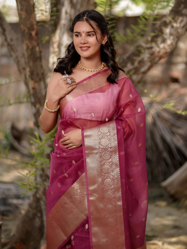 Banarasi Cotton Silk Saree With Zari Weaving- Purple