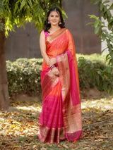 Banarasi Cotton Mix Saree With Zari Weaving -Pink