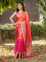 Banarasi Cotton Mix Saree With Zari Weaving -Pink