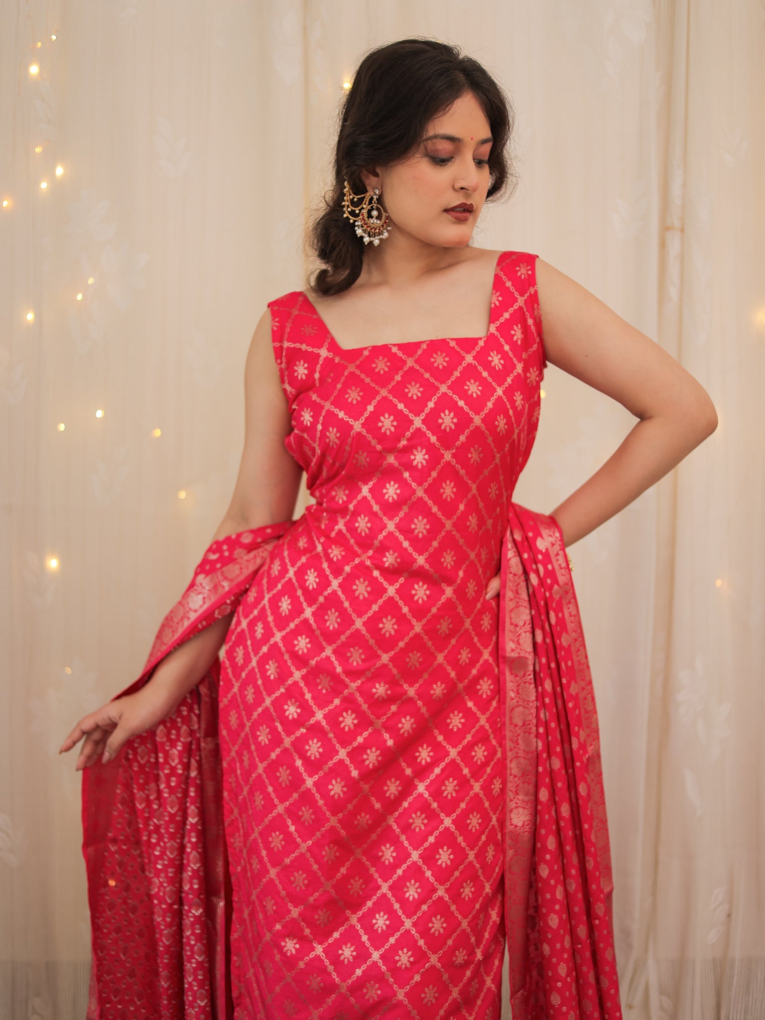 Readymade Banarasi Cotton SIlk Salwar Kameez with Dupatta- Magenta