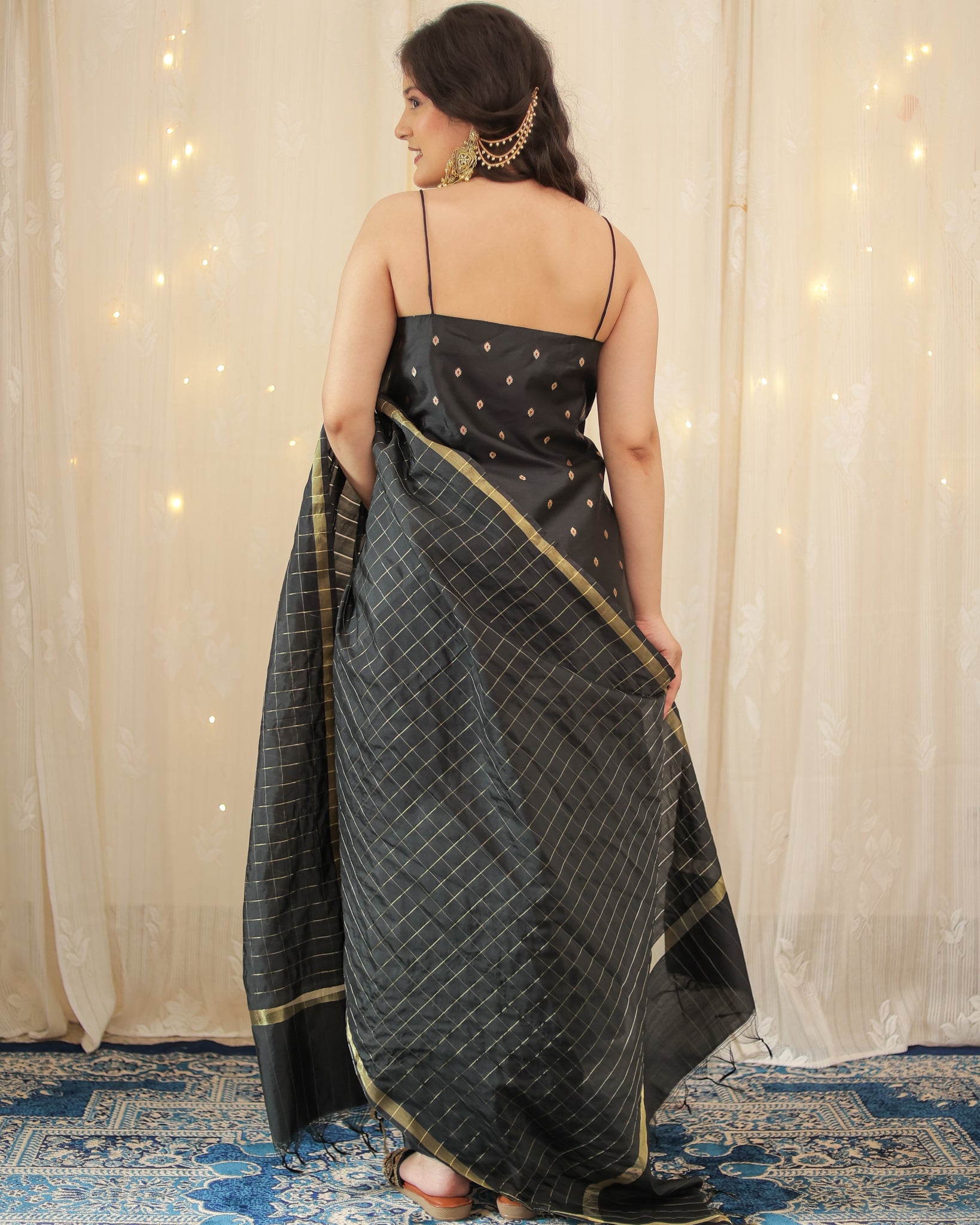 Readymade Banarasi Silk Salwar Kameez with Dupatta- Black