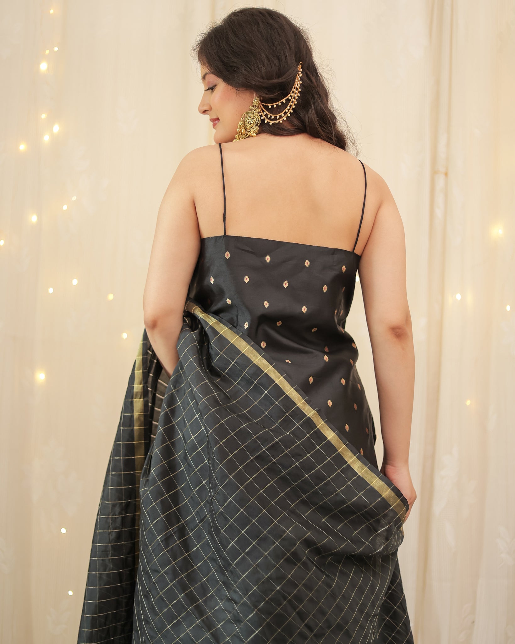 Readymade Banarasi Silk Salwar Kameez with Dupatta- Black