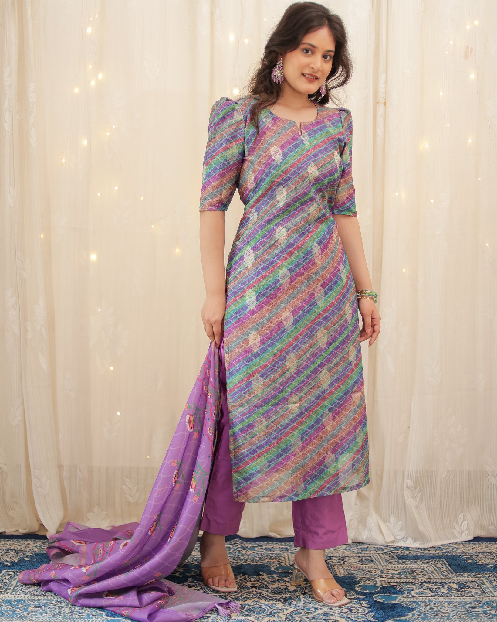 Readymade Banarasi Silk Salwar Kameez with Dupatta- Lavender