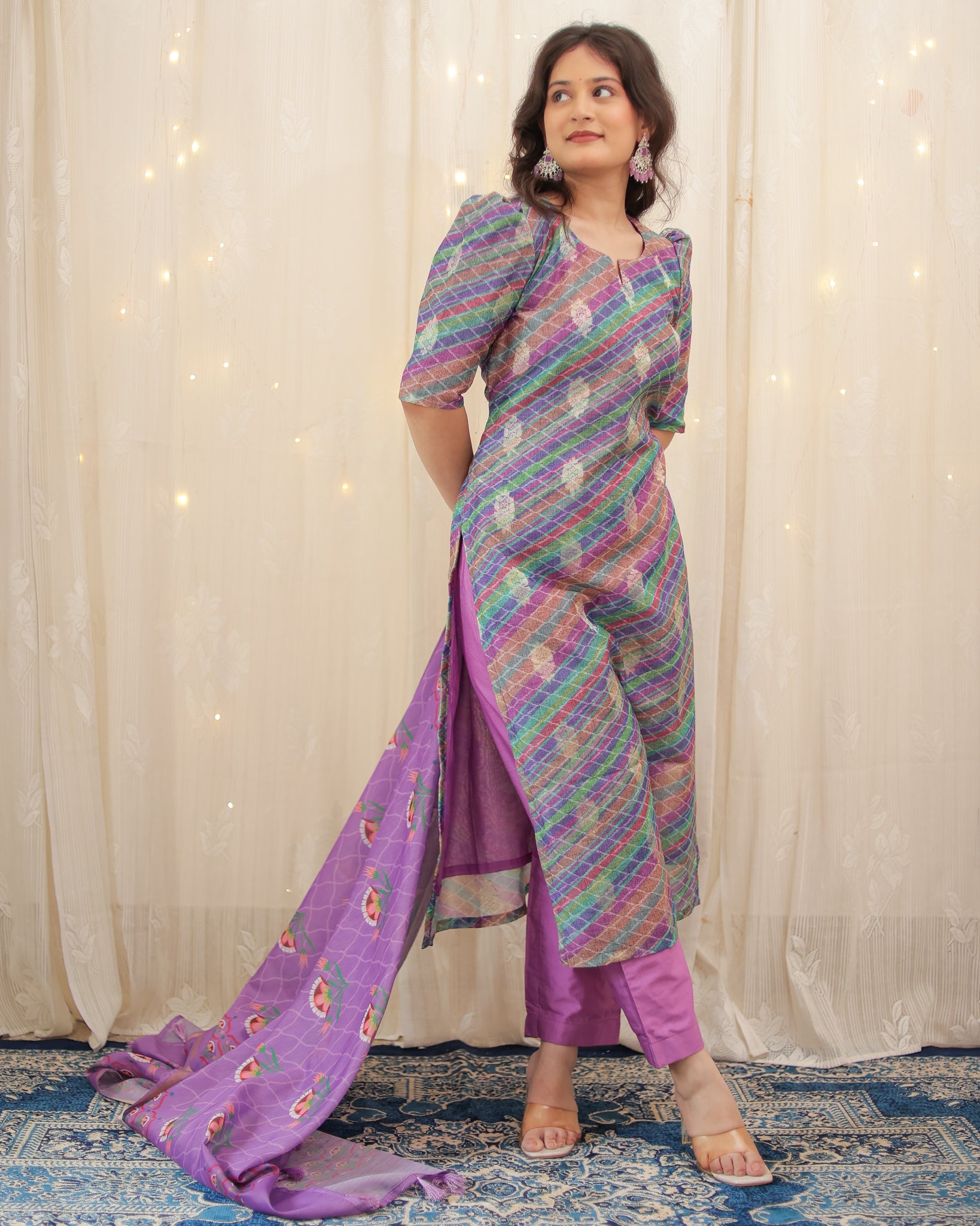 Readymade Banarasi Silk Salwar Kameez with Dupatta- Lavender