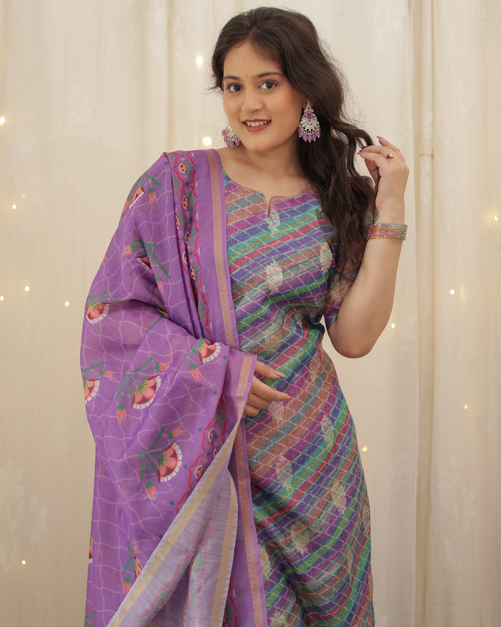 Readymade Banarasi Silk Salwar Kameez with Dupatta- Lavender