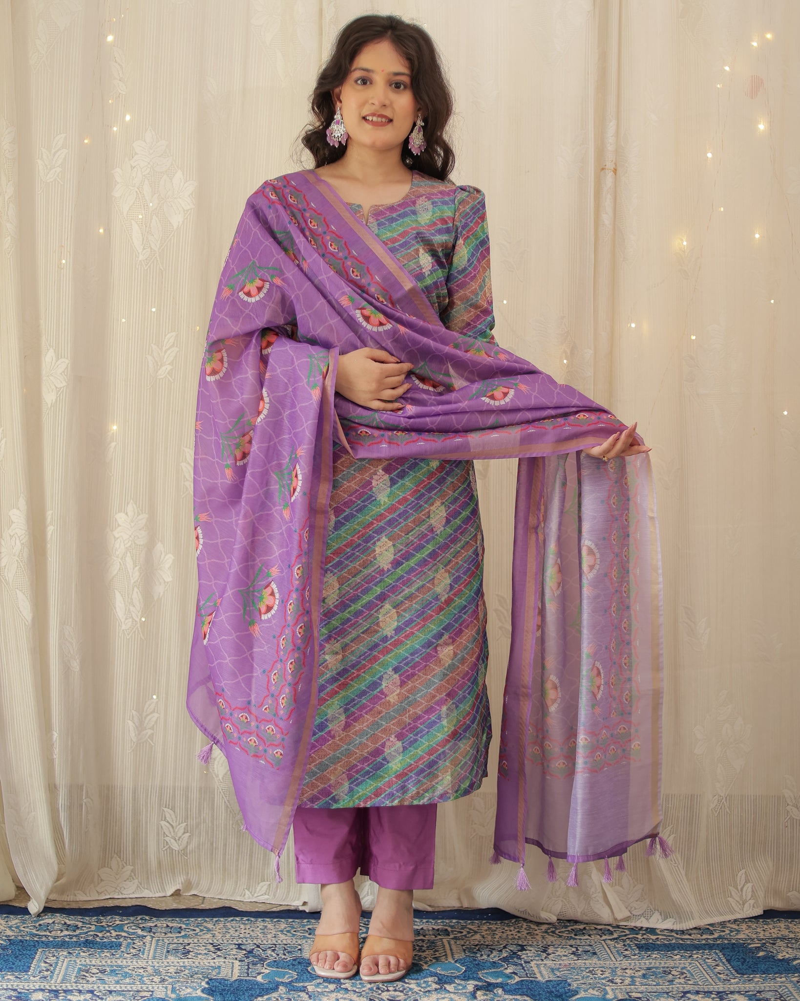 Readymade Banarasi Silk Salwar Kameez with Dupatta- Lavender