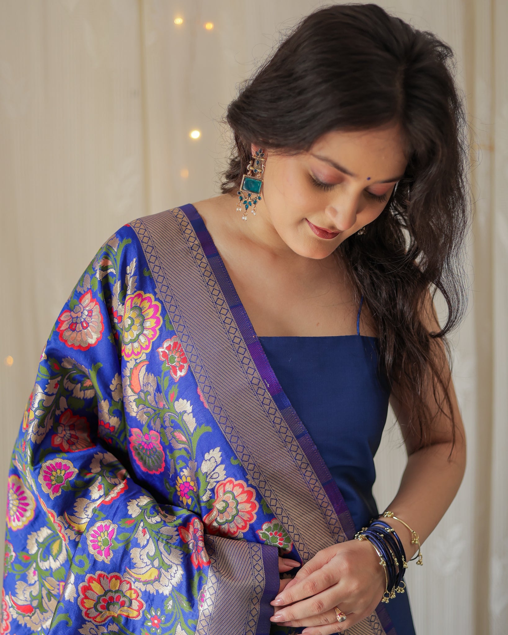 Readymade Banarasi Plain Salwar Kameez with Tilfi Dupatta- Blue