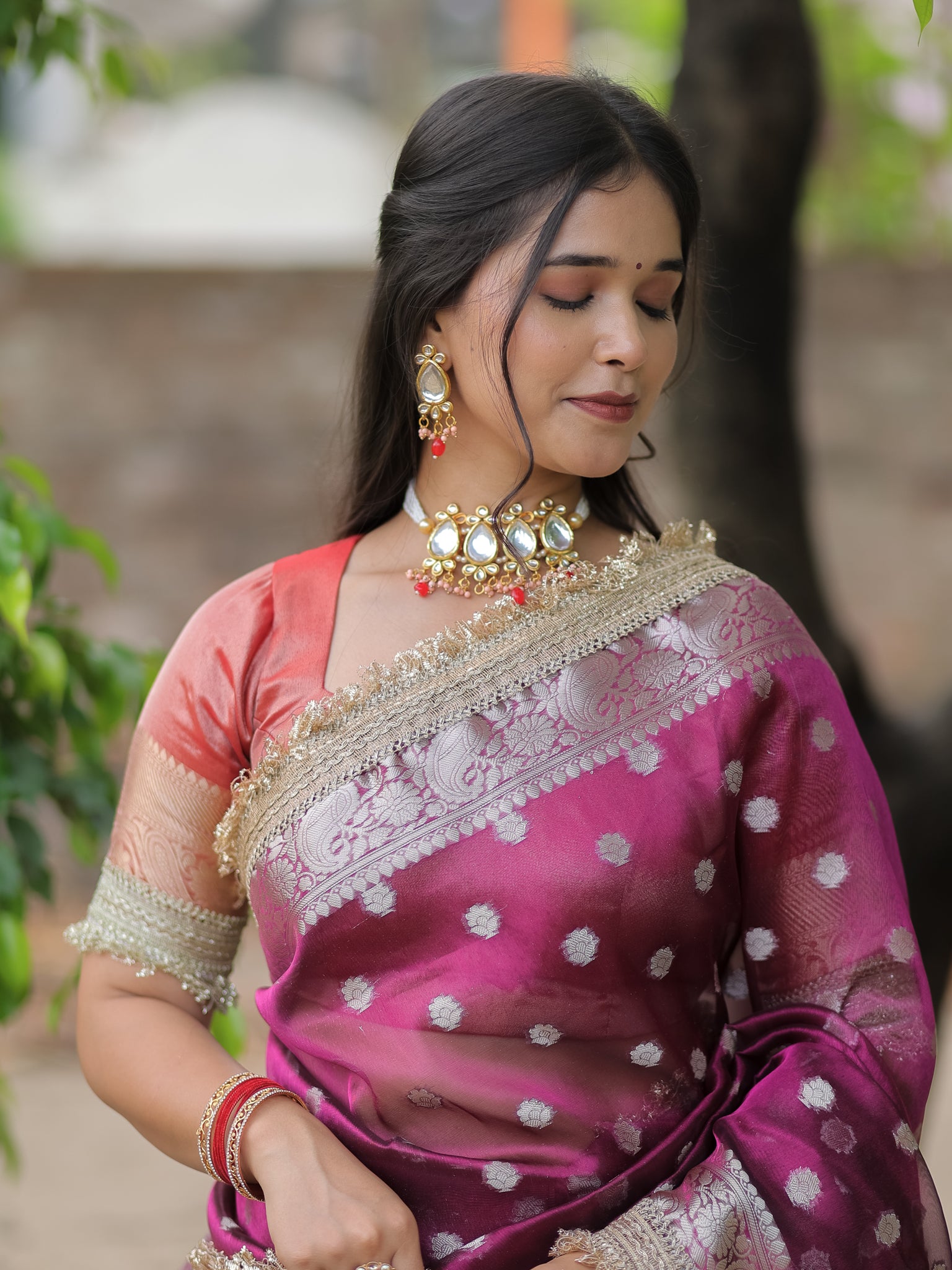 Banarasi Tissue Saree With Silver Zari & Border - Wine