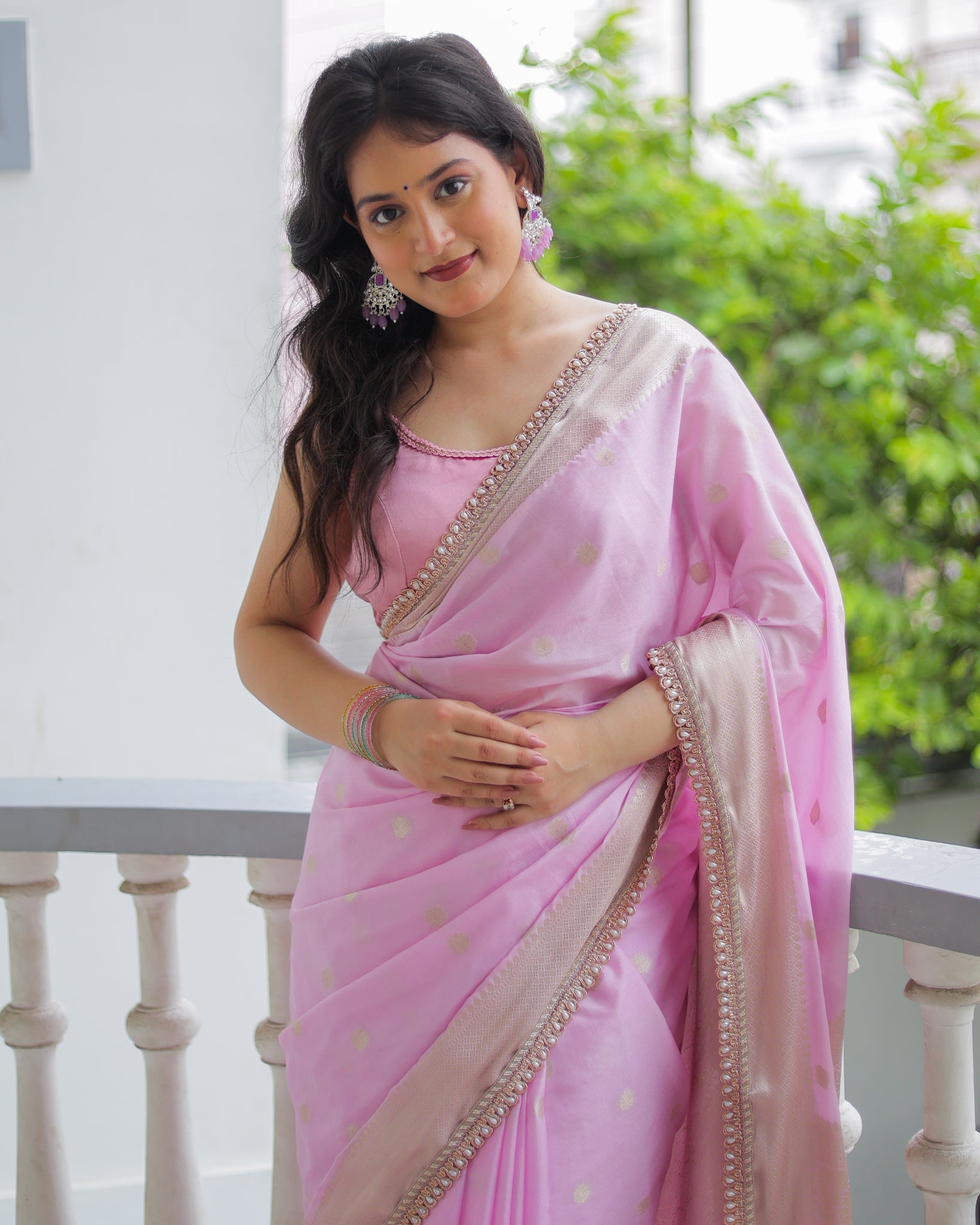 Banarasi Cotton Silk Saree With Zari Weaving & Lace Border- Lavender