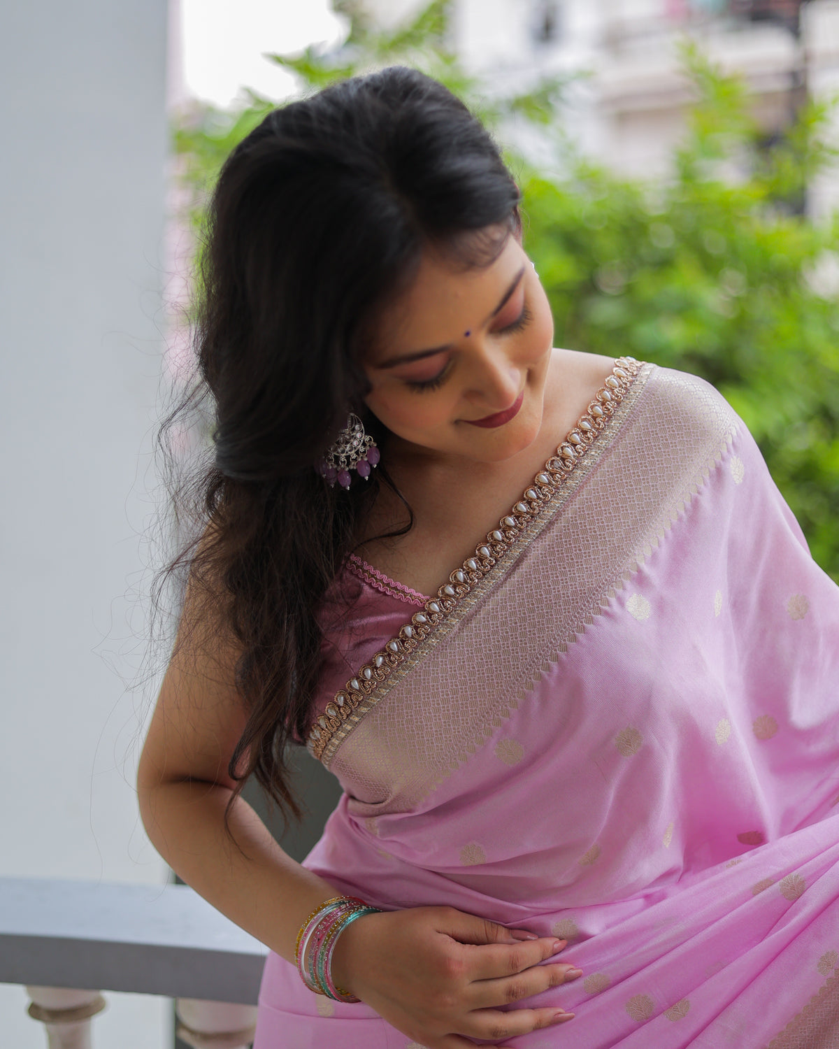Banarasi Cotton Silk Saree With Zari Weaving & Lace Border- Lavender