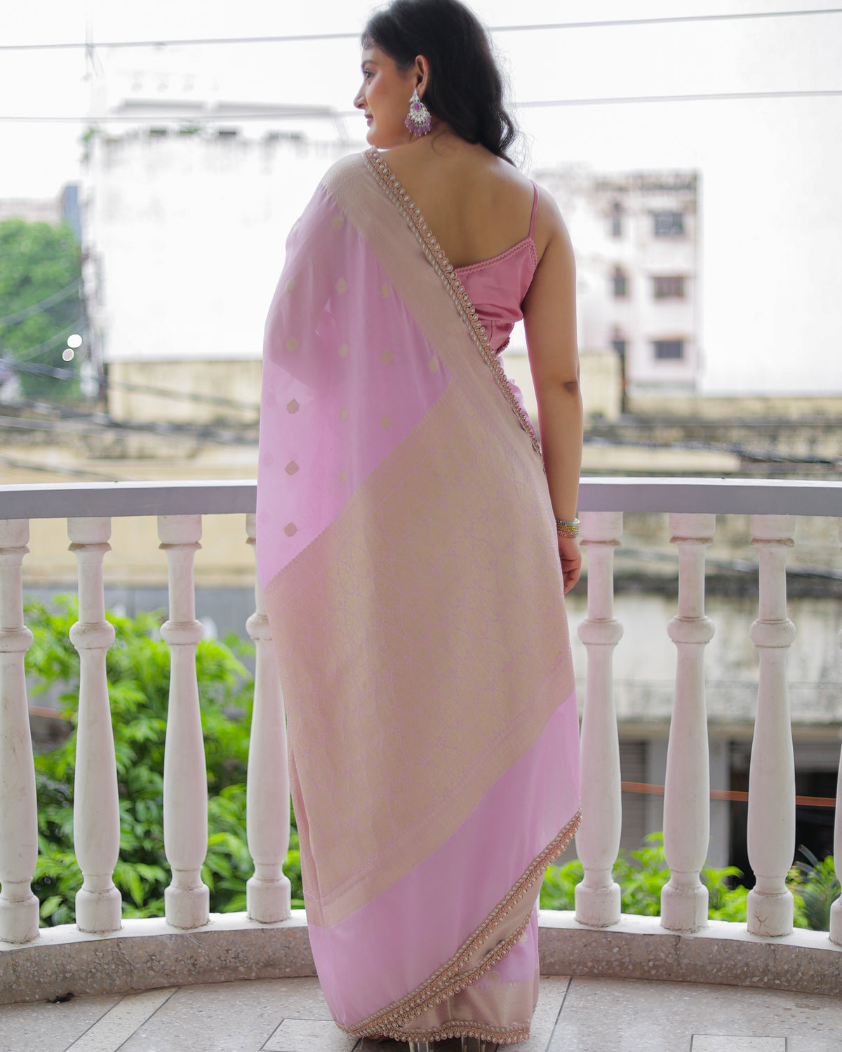 Banarasi Cotton Silk Saree With Zari Weaving & Lace Border- Lavender