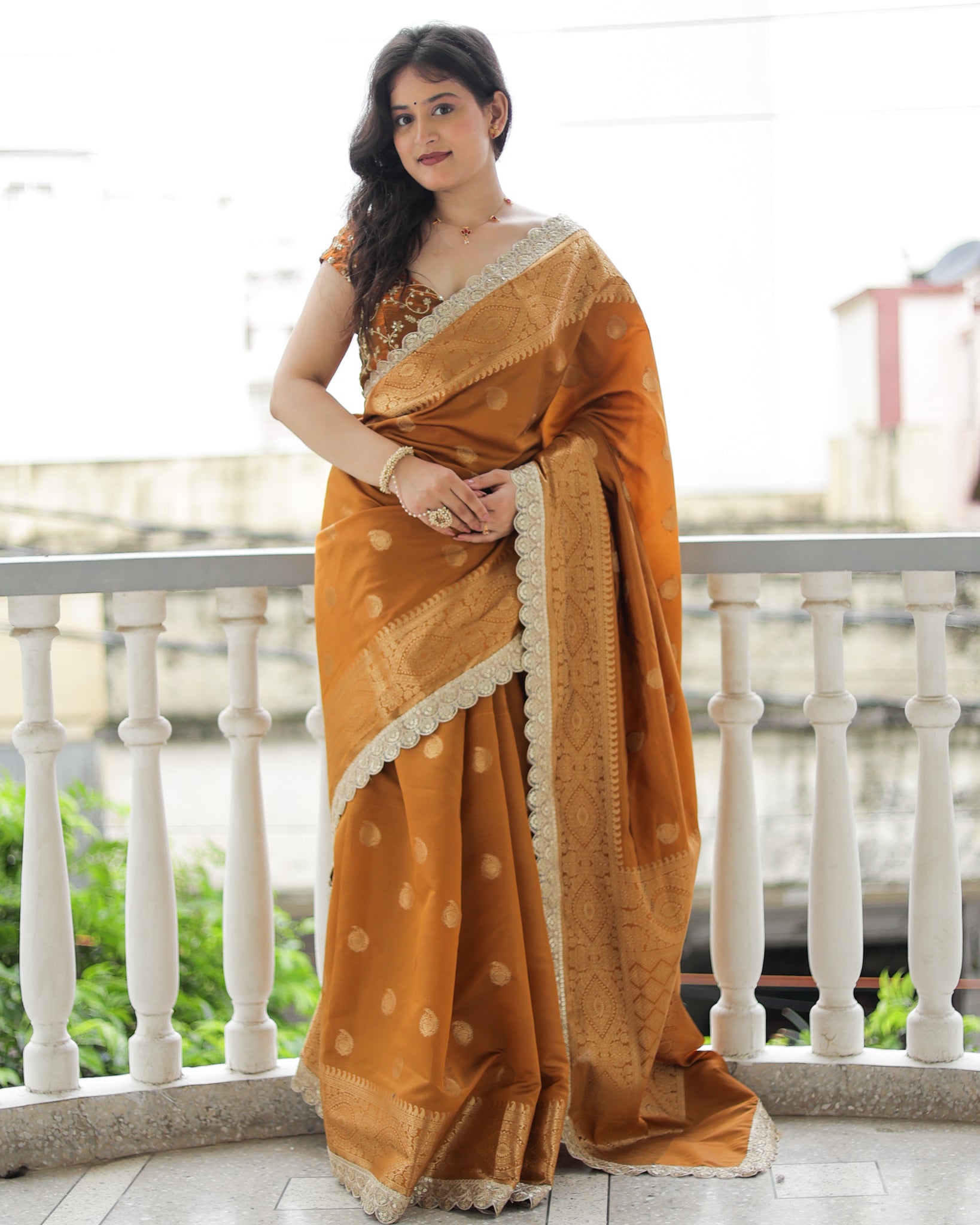 Banarasi Cotton Silk Saree with Lace Border- Mustard
