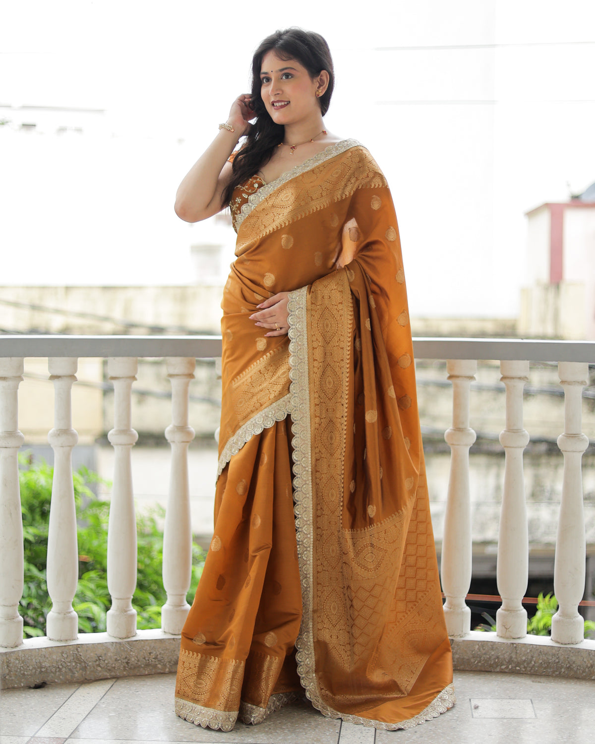 Banarasi Cotton Silk Saree with Lace Border- Mustard