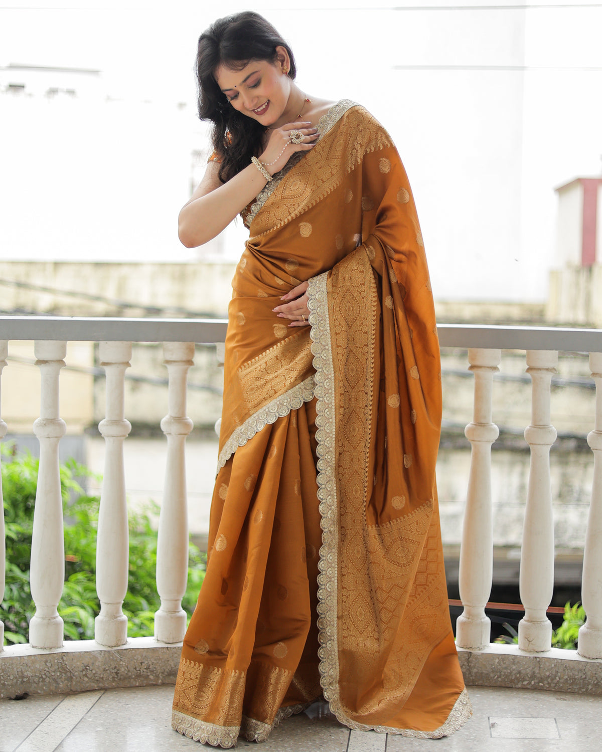 Banarasi Cotton Silk Saree with Lace Border- Mustard