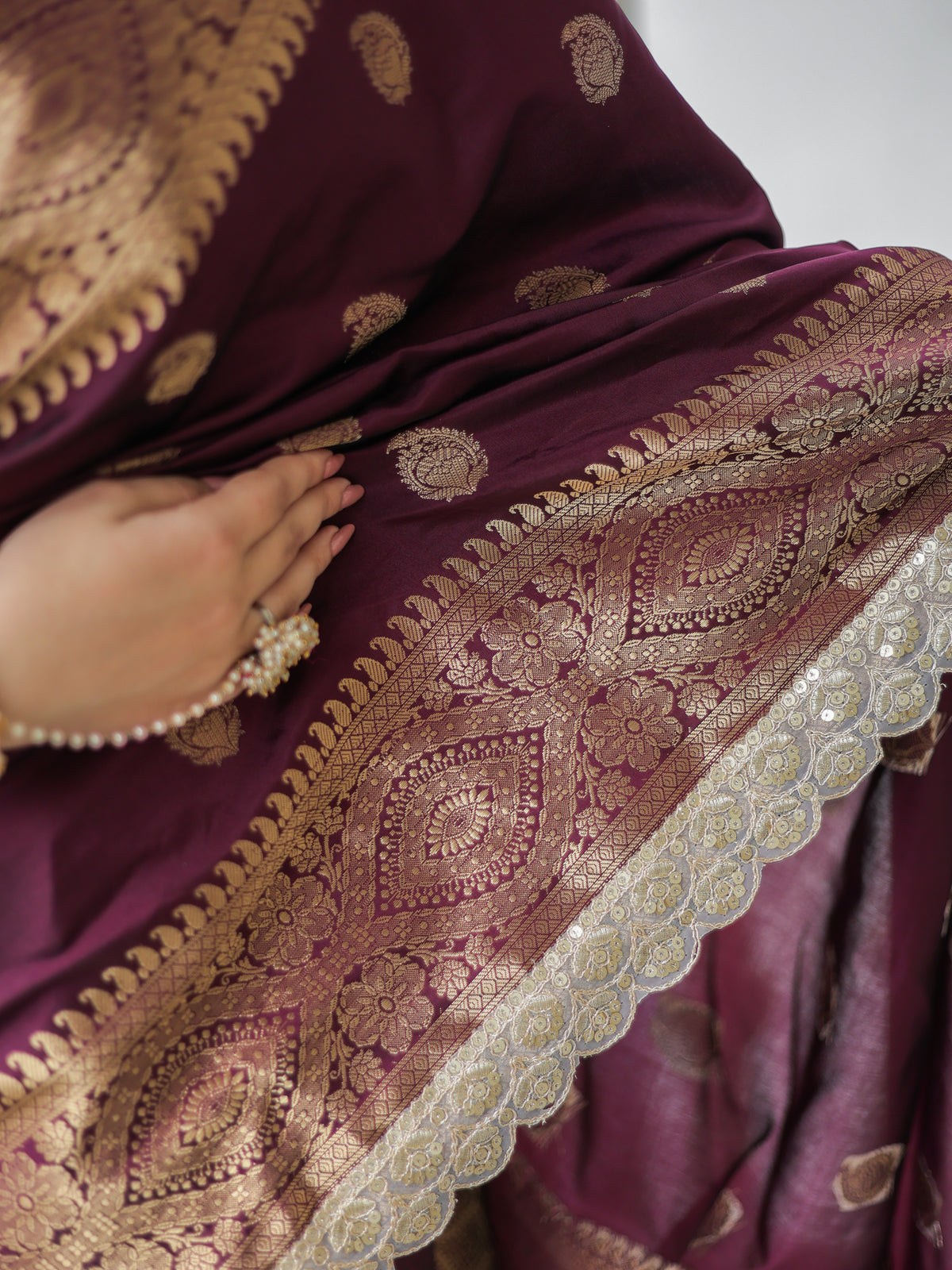 Banarasi Cotton Silk Saree with Lace Border- Wine