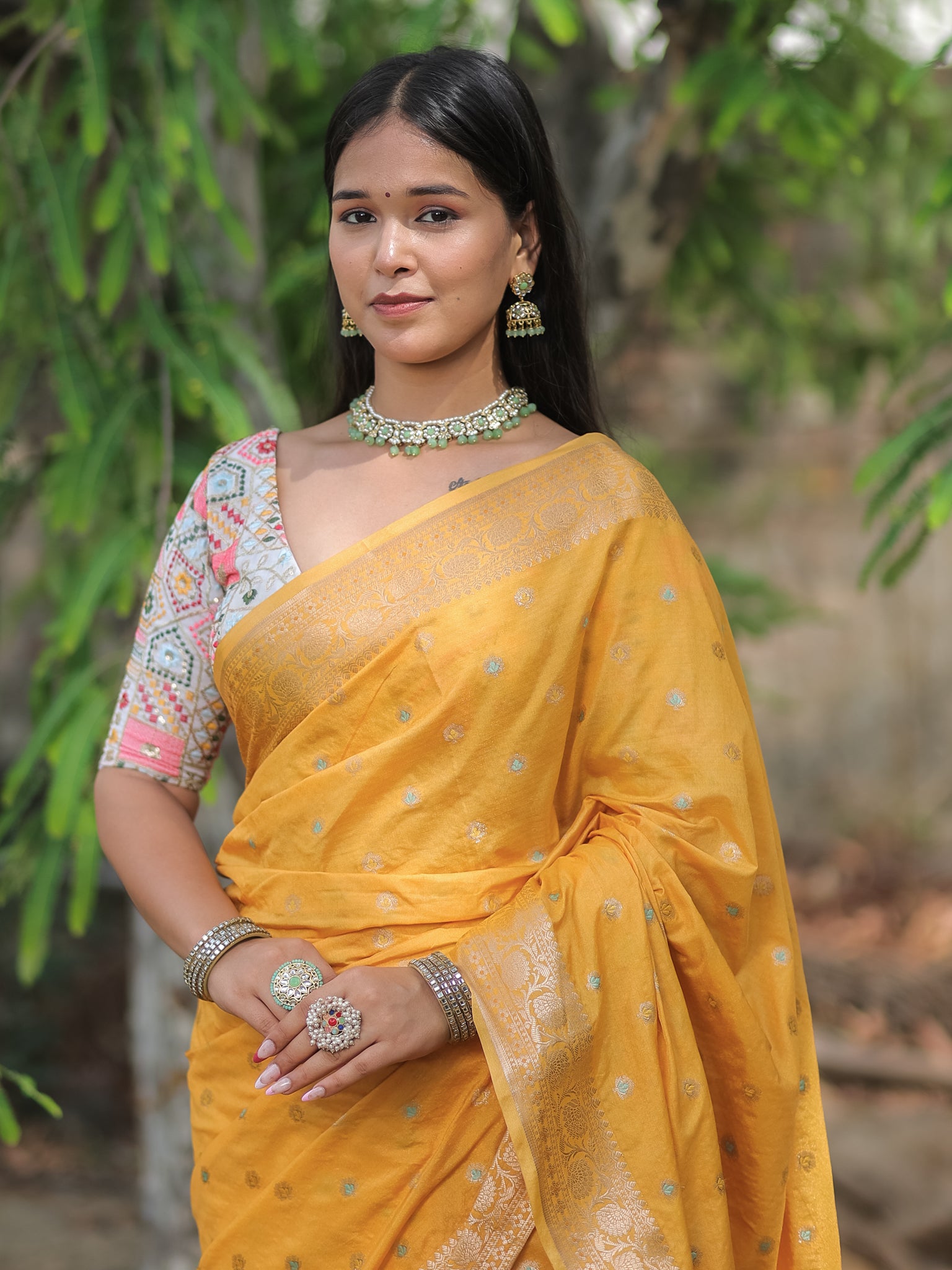 Banarasi Semi Dupion Katan Saree With Zari Weaving & Border- Yellow