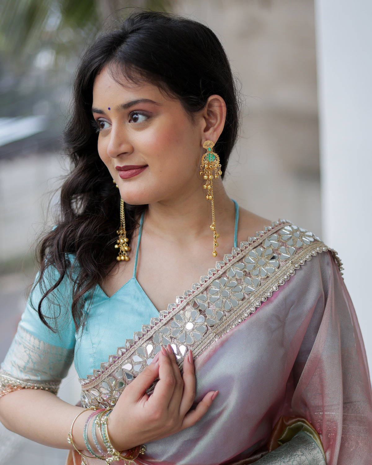 Banarasi  Multi Color Shaded Tissue Saree with Lace Border