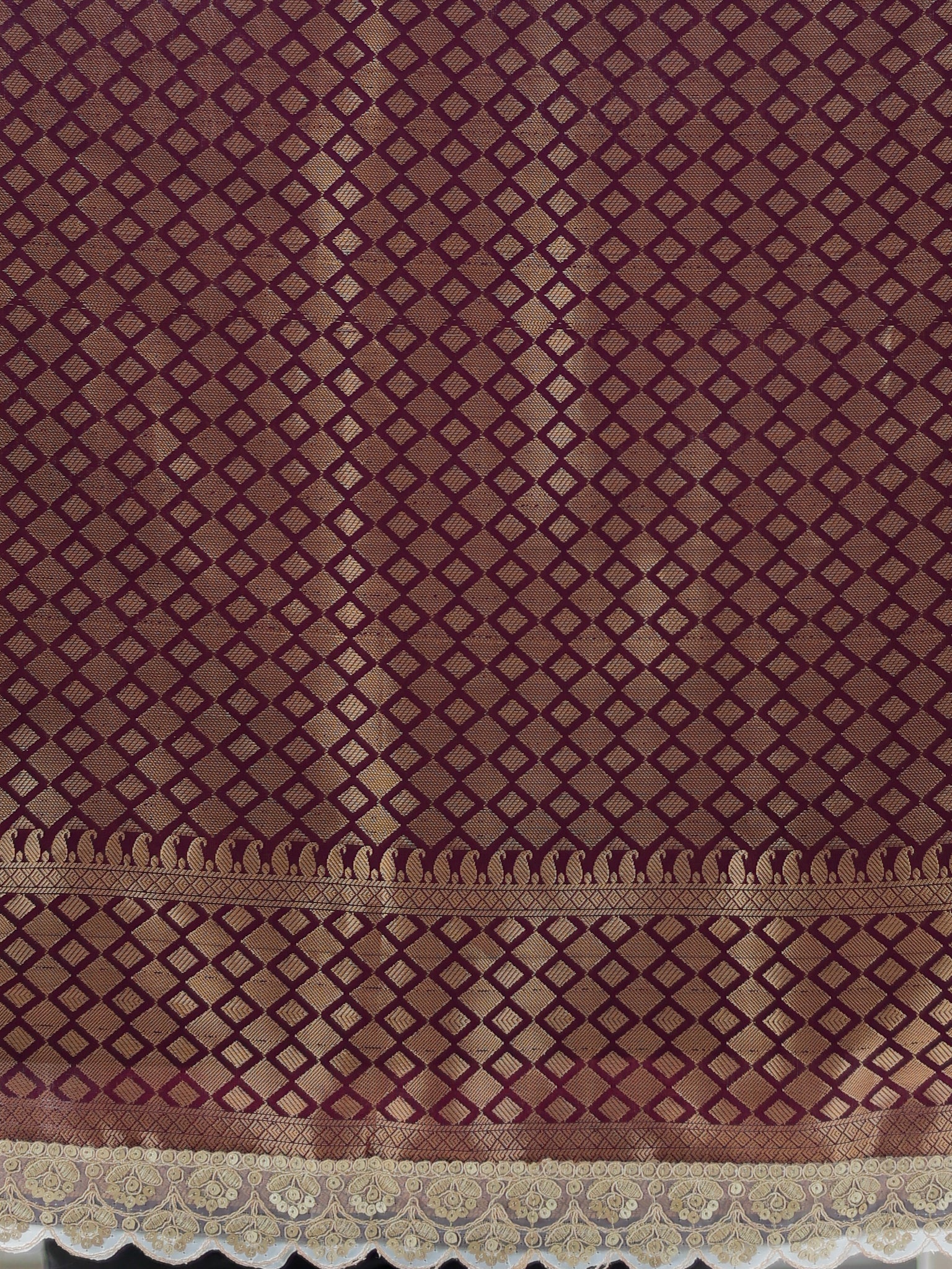 Banarasi Cotton Silk Saree with Lace Border- Wine