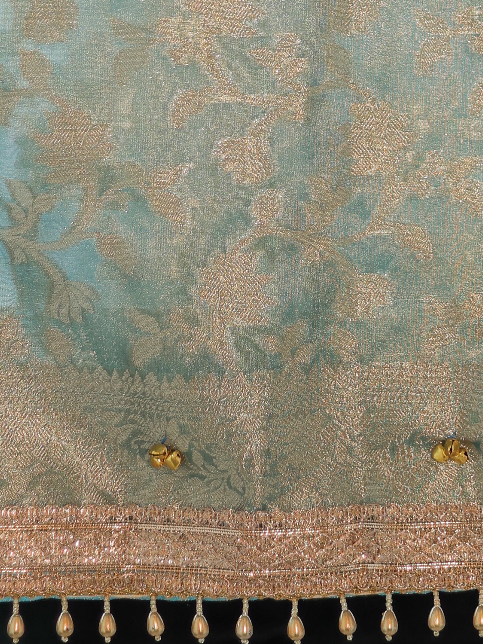 Banarasi Ghungroo Work Tissue Saree with Lace Border - Blue