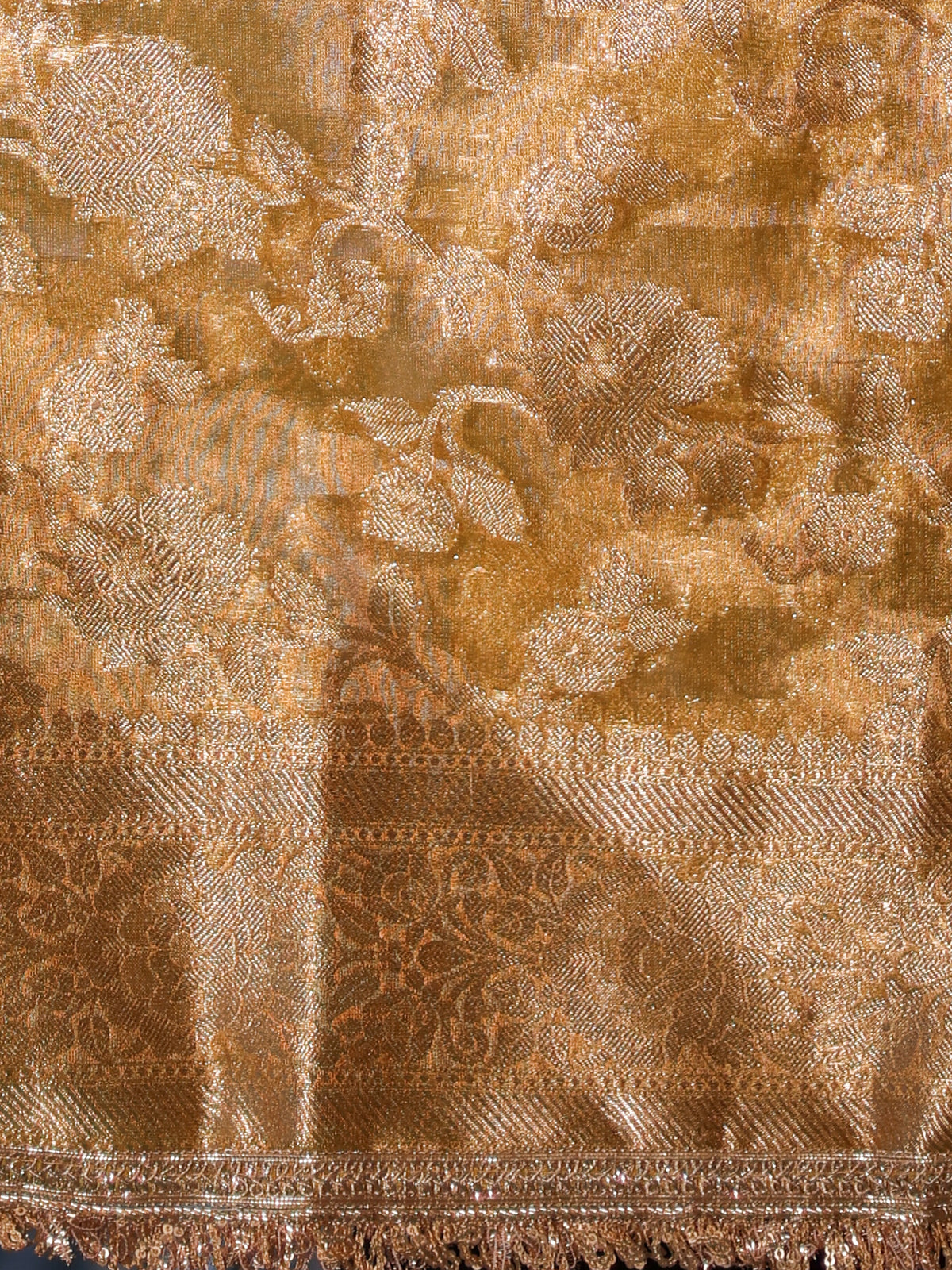 Banarasi Mirror Work Tissue Saree with Lace Border - Yellow