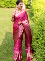 Banarasi Semi Silk Saree With Zari Weaving & Skirt Border-Pink