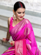 Banarasi Dual Shade Semi Silk Saree With Buti Zari Weaving-Pink