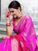 Banarasi Dual Shade Semi Silk Saree With Buti Zari Weaving-Pink