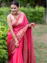 Banarasi Cotton Silk Saree with Plain Skirt Border-Pink