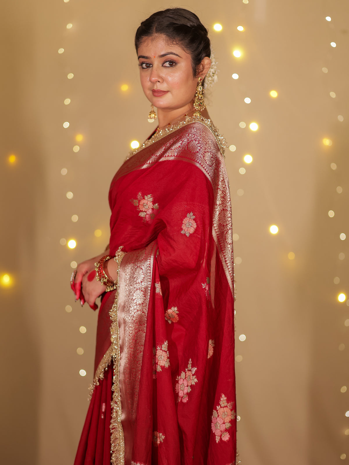 Banarasi Cotton Silk Saree With Zari Weaving & Lace Border- Maroon