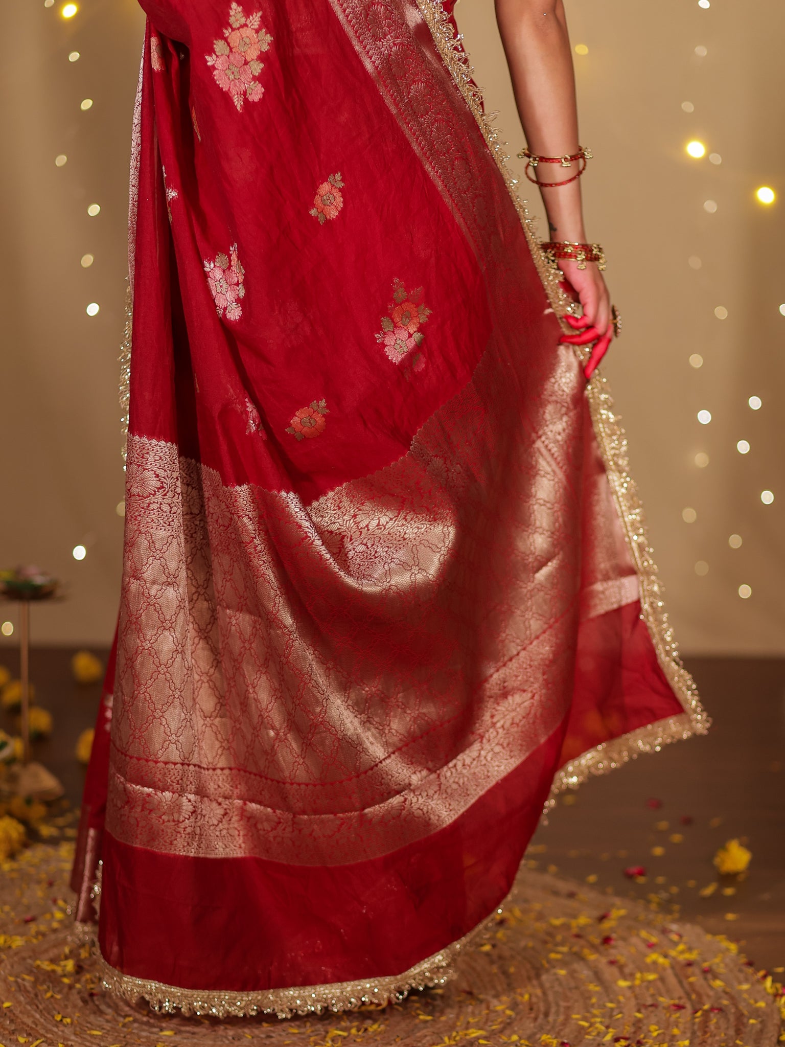 Banarasi Cotton Silk Saree With Zari Weaving & Lace Border- Maroon