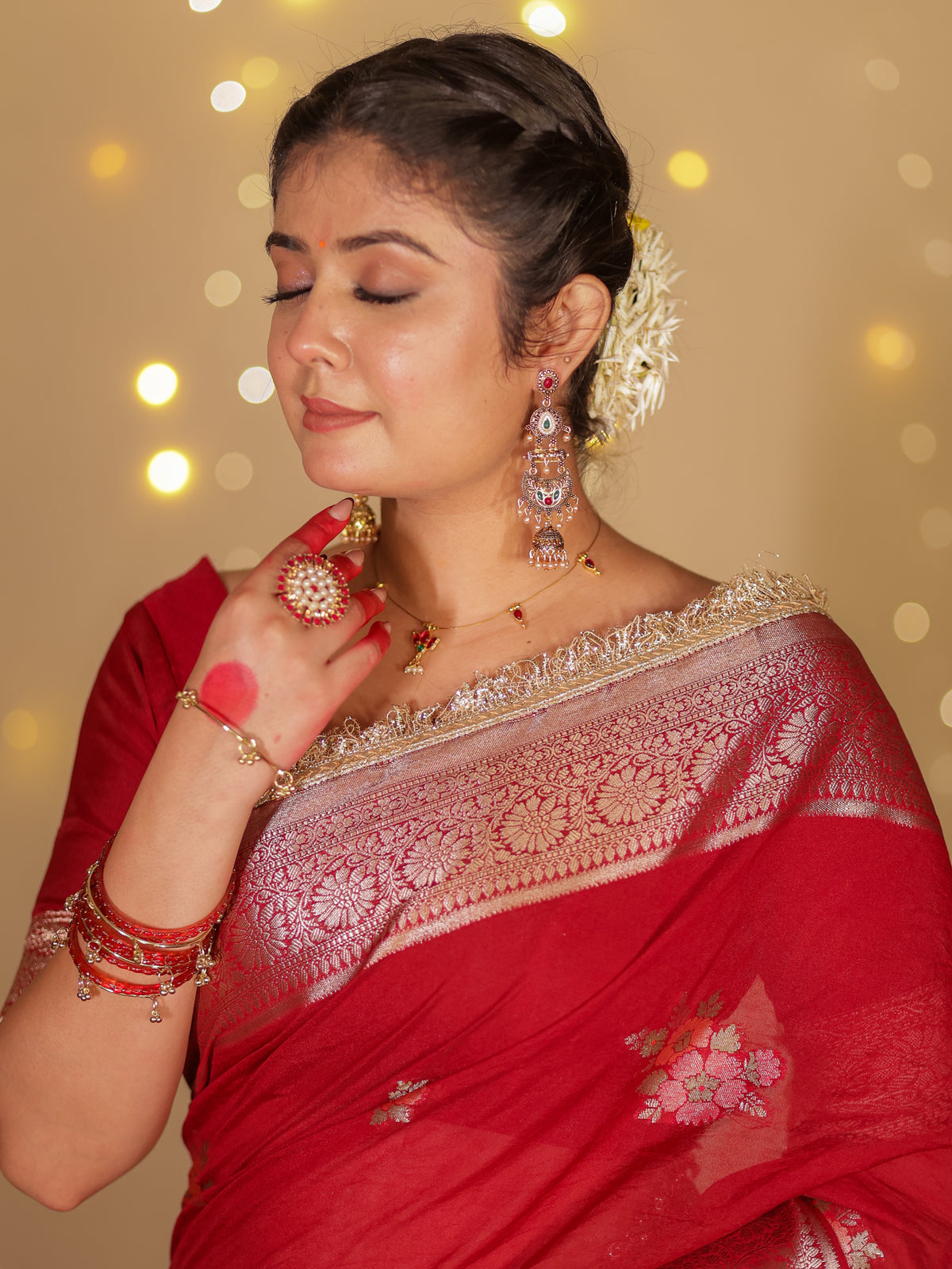Banarasi Cotton Silk Saree With Zari Weaving & Lace Border- Maroon