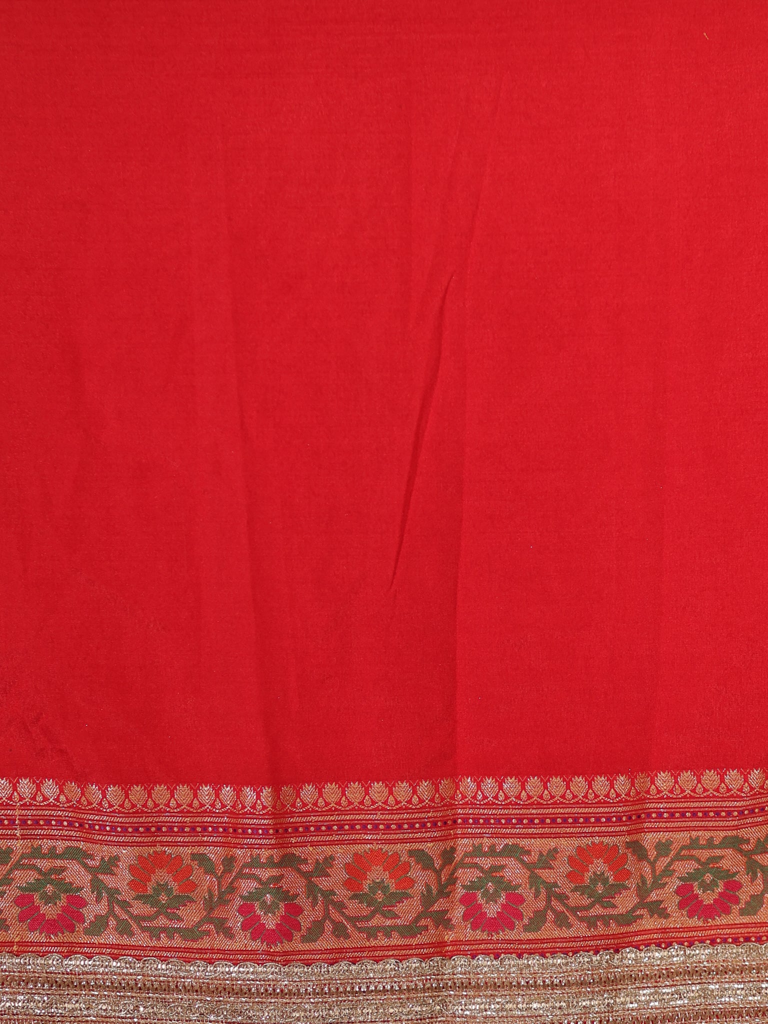 Banarasi Dual Shade Semi Silk Saree With Lace Border- White & Red