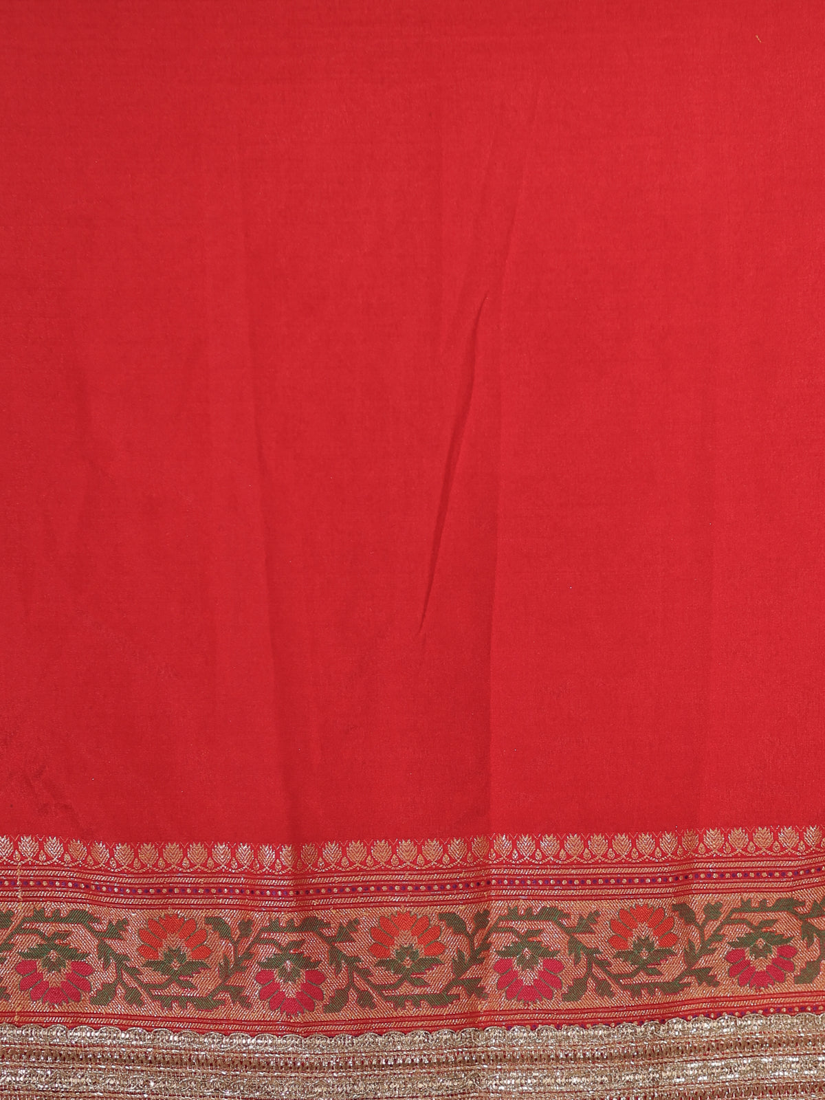Banarasi Dual Shade Semi Silk Saree With Lace Border- White & Red