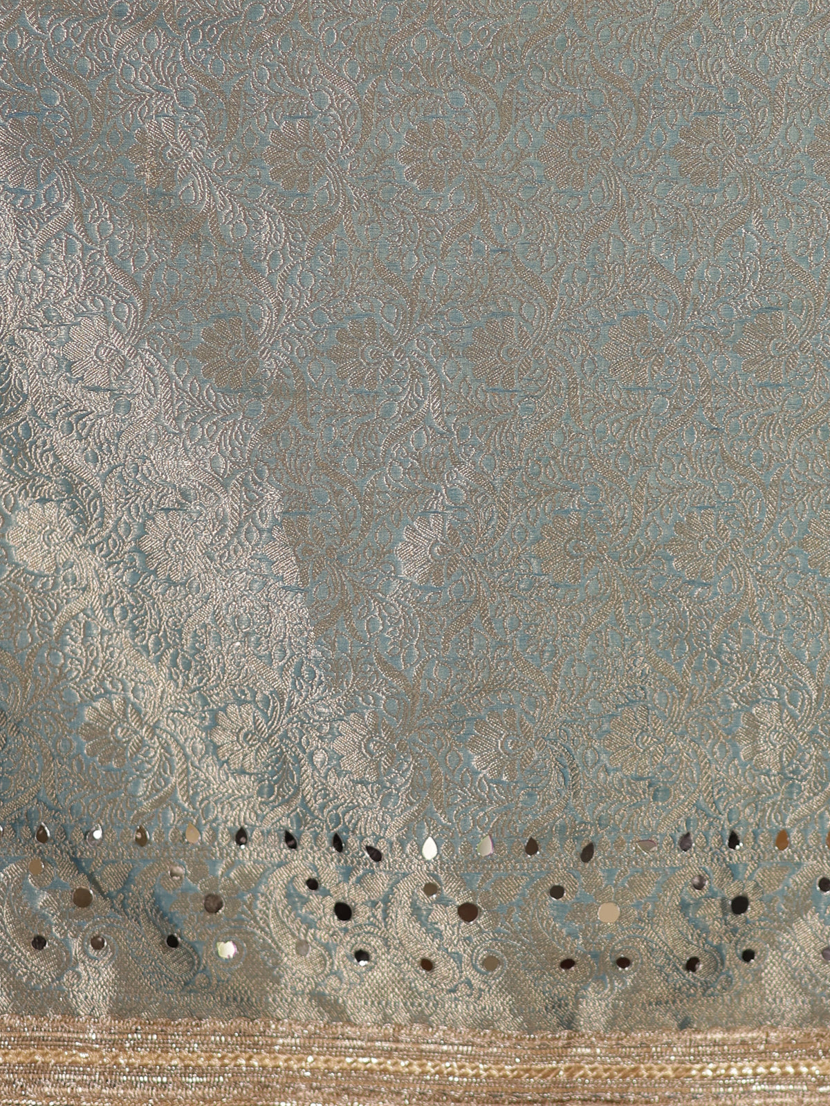 Banarasi Mirror Work Tissue Saree with Lace Border - Light Blue