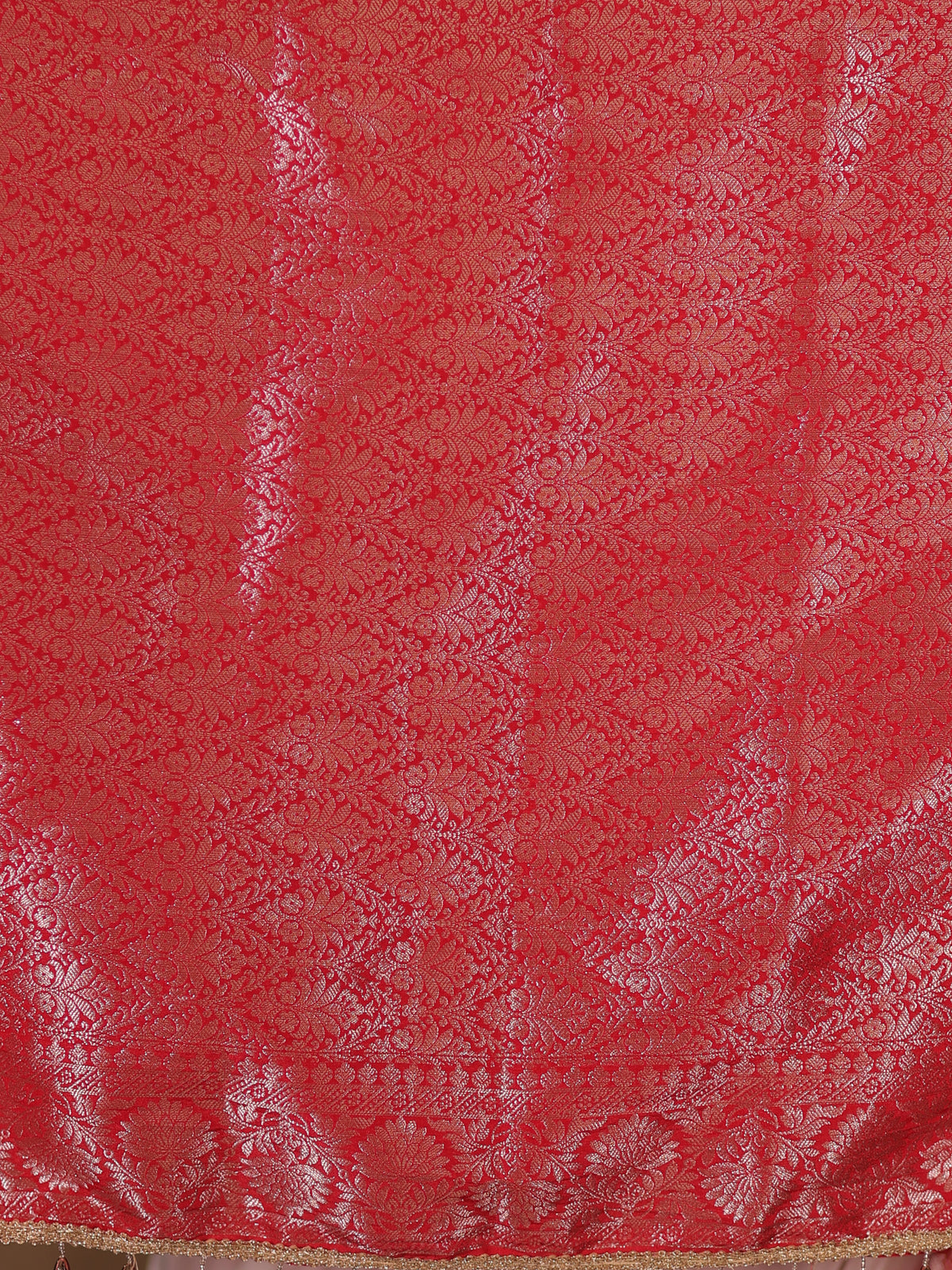 Banarasi Ghungroo Work Tissue Saree with Lace Border - Red