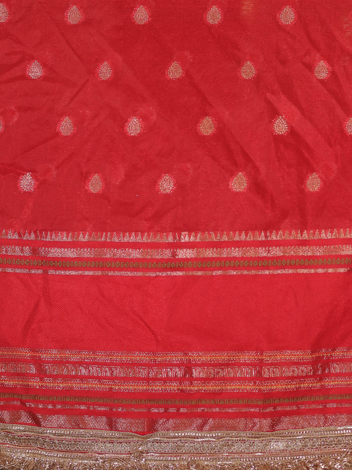 Banarasi Dual Shade Semi Georgette Saree With Lace Border- White & Red