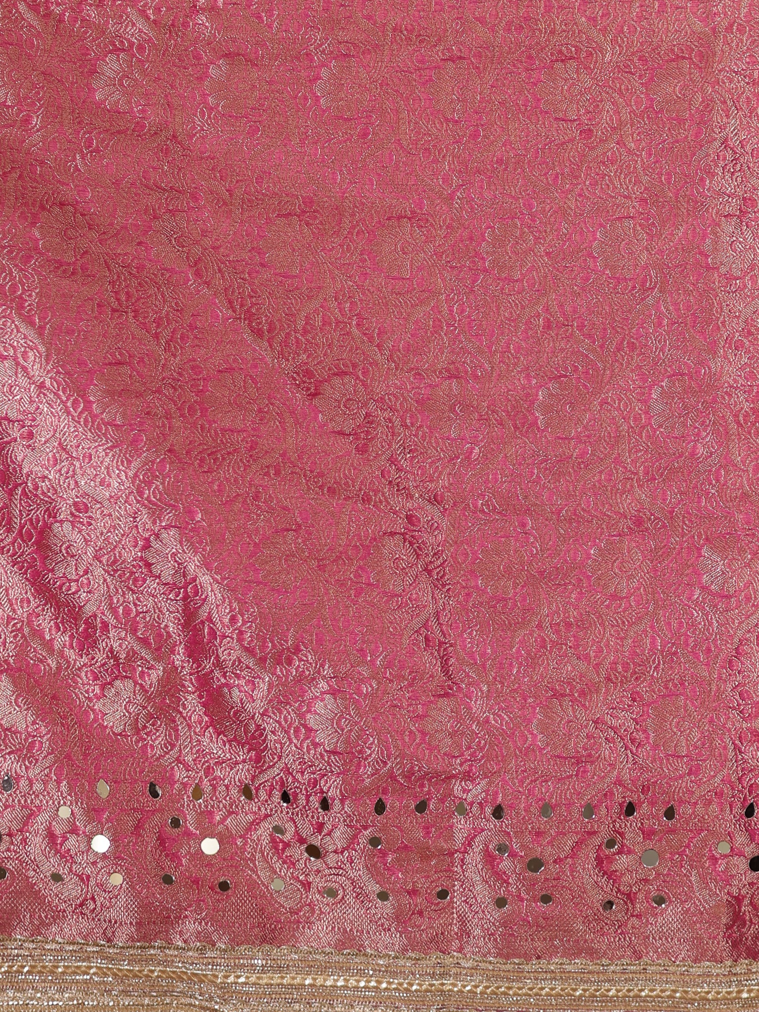 Banarasi Mirror Work Tissue Saree with Lace Border - Magenta