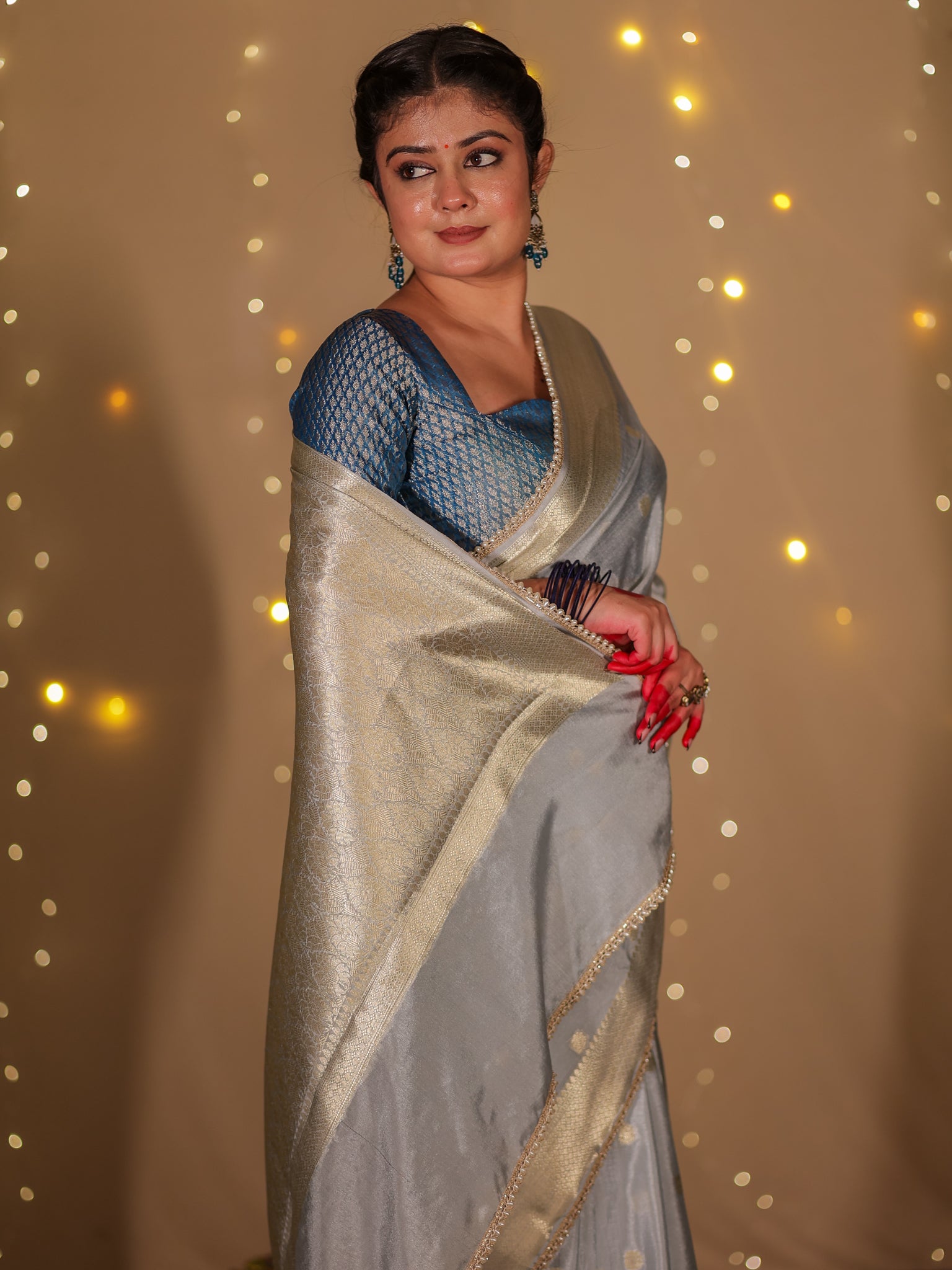Banarasi Cotton Silk Saree With Zari Weaving & Lace Border- Grey