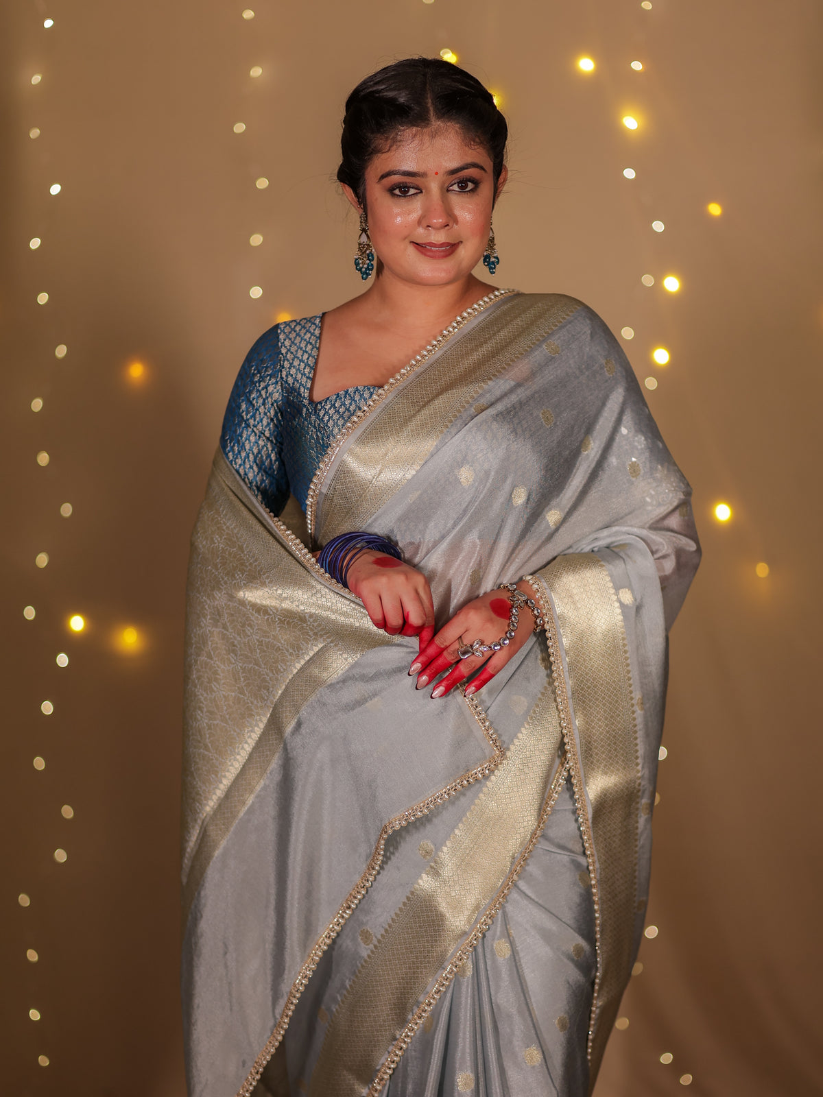 Banarasi Cotton Silk Saree With Zari Weaving & Lace Border- Grey