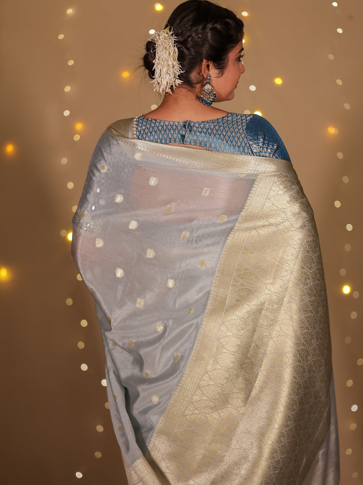 Banarasi Cotton Silk Saree With Zari Weaving & Lace Border- Grey