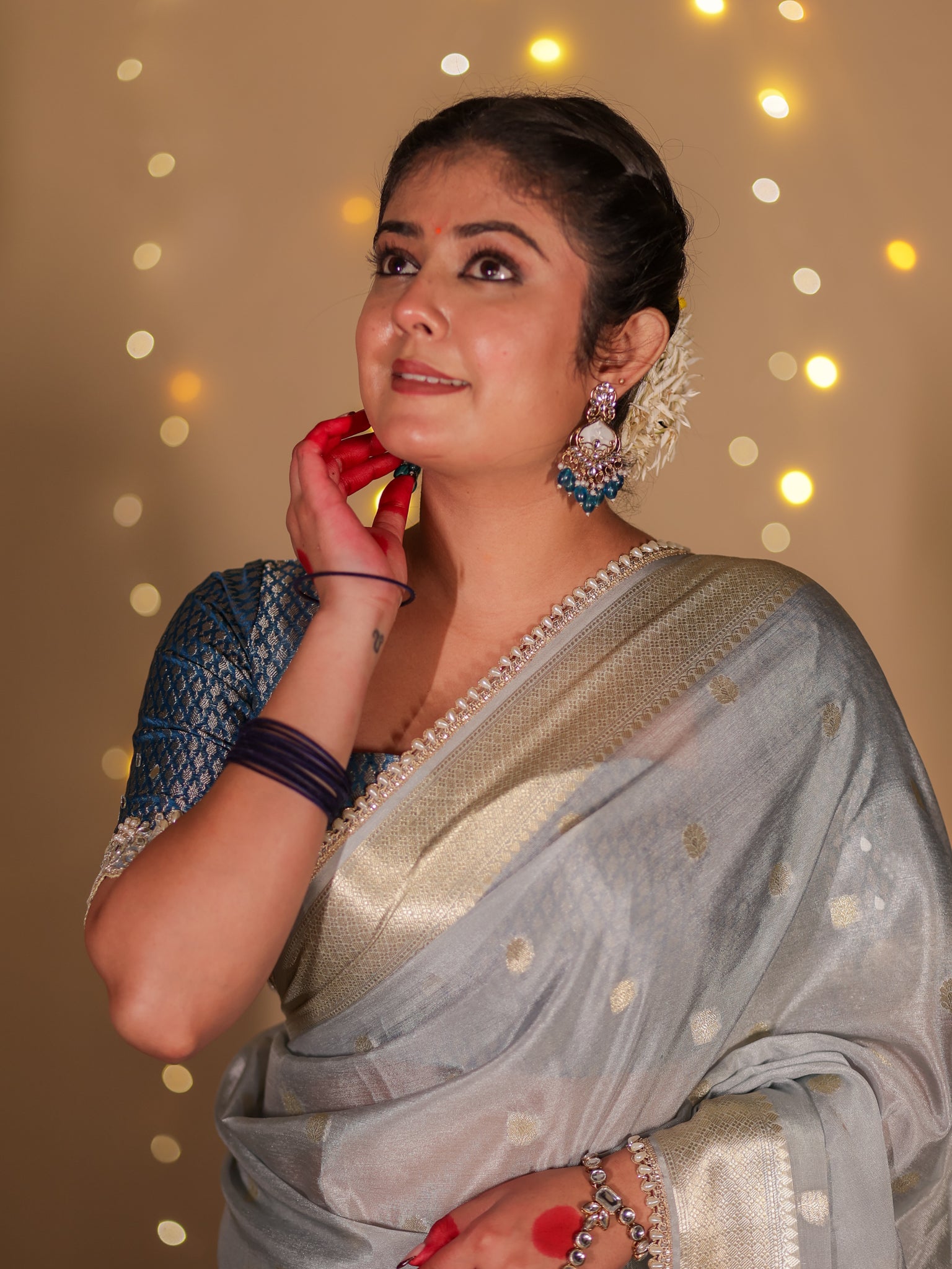 Banarasi Cotton Silk Saree With Zari Weaving & Lace Border- Grey